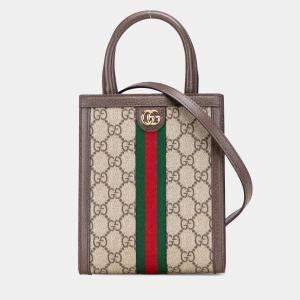 Pre Owned Gucci Beige Gucci Mini GG Supreme Ophidia Web Satchel