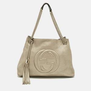 Pre Owned Gucci Light Gold Leather Medium Soho Chain Shoulder Bag