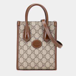 Pre Owned Gucci Beige Mini GG Supreme Interlocking G Satchel