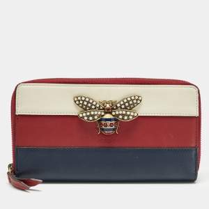 Pre Owned Gucci Tricolor Leather Queen Margaret Zip Around Wallet