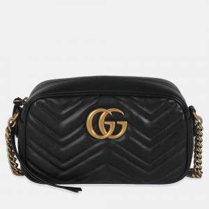 Pre Owned Gucci Black Matelasse Calfskin GG Marmont Camera Bag