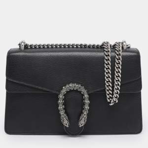 مملوكة مسبقًا Gucci Black Leather Small Dionysus Crystals Shoulder Bag