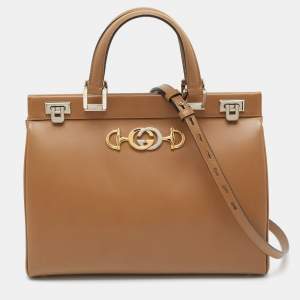 Pre Owned Gucci Brown Leather Medium Zumi Tote