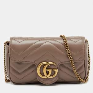 Pre Owned Gucci Old Rose Matelassé Leather Super Mini GG Marmont Shoulder Bag