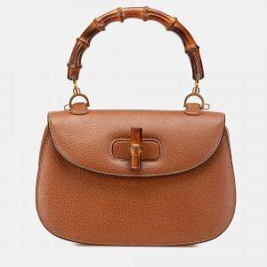 Pre Owned Gucci Brown Calfskin Bamboo Night Bag
