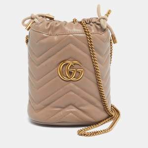 Pre Owned Gucci Mauve Matelassé Leather Mini GG Marmont Bucket Bag