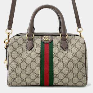 Pre Owned Gucci Ophidia Travel Bag Beige/Brown Pvc Leather Size Medium