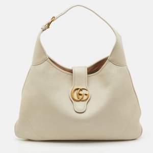 Pre Owned Gucci White Leather Double G Large Aphrodite Shoulder Bag