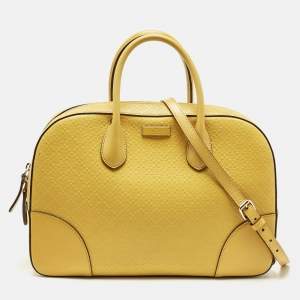 Pre Owned Gucci Mustard Diamante Leather Bowler Bag