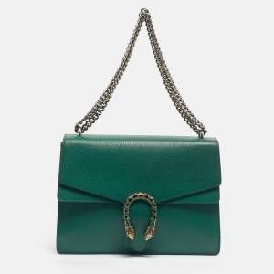 Pre Owned Gucci Green Leather Medium Dionysus Shoulder Bag