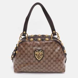 Pre Owned Gucci Beige/Brown GG Crystal Canvas Babouska Crest Dome Bag