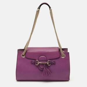 Pre Owned Gucci Purple Leather Large Emily Chain Shoulder Bag