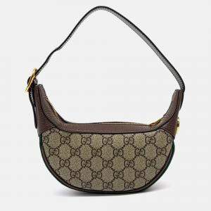 Pre Owned Gucci Beige Brown Leather and PVC Ophidia Hobo Bag