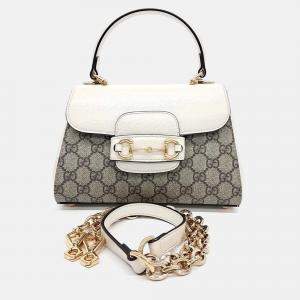 Pre Owned Gucci Beige White Leather and PVC Horsebit 1955 Mini Bag