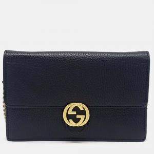 Pre Owned Gucci Black Leather Interlocking Chain Crossbody Bag