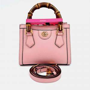 Pre Owned Gucci Pink Leather Diana Tote and Shoulder Bag