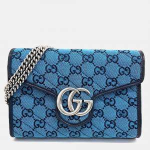 Pre Owned Gucci Blue Canvas Marmont Matrasse Crossbody Bag
