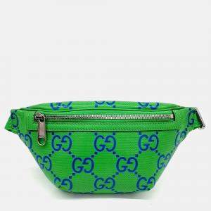Pre Owned Gucci Green Leather GG Embossed Belt Bag