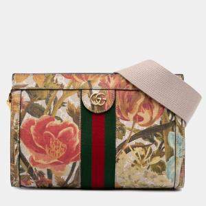 Pre Owned Gucci Beige Small GG Supreme Water Flora Ophidia Chain Bag