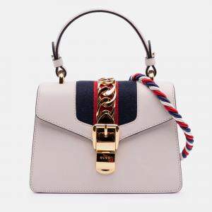 Pre Owned Gucci White Mini Calfskin Sylvie Satchel
