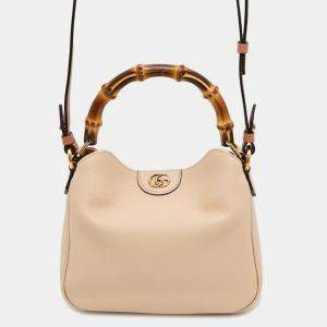 Pre Owned Gucci Diana Bamboo 2Way Shoulder Bag Beige Leather Size Small