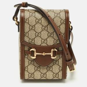 مملوكة مسبقًا حقيبة كروس بودي صغيرة هورسبيت 1955 قماش جي جي سوبريم بني/بيج غوتشي