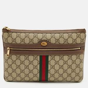 Pre Owned Gucci Brown/Beige GG Supreme Canvas Ophidia Pouch