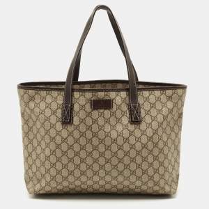 Pre Owned Gucci Brown/Beige GG Supreme Canvas Zip Shopper Tote