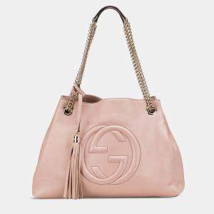 Pre Owned Gucci Pink Medium Leather Soho Chain Tote