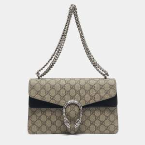Pre Owned Gucci Beige/Black GG Supreme Canvas and Suede Small Dionysus Shoulder Bag