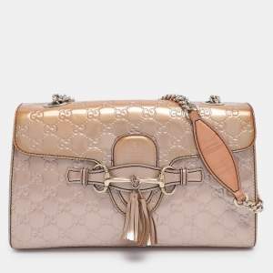 Pre Owned Gucci Beige Guccissima Patent Leather Medium Emily Chain Shoulder Bag