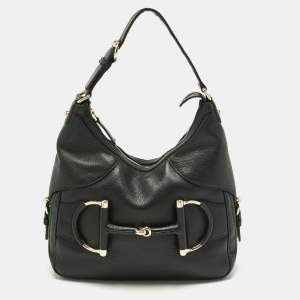 Pre Owned Gucci Black Leather Small Web Horsebit Heritage Hobo