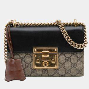 Pre Owned Gucci Beige Brown Small GG Supreme Padlock Crossbody