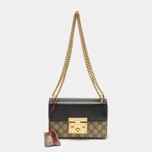 Pre Owned Gucci Tricolor GG Supreme Canvas and Leather Small Padlock Shoulder Bag