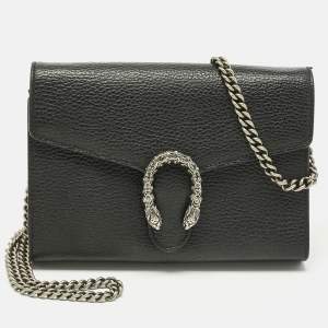 Pre Owned Gucci Black Leather Dionysus Wallet on Chain