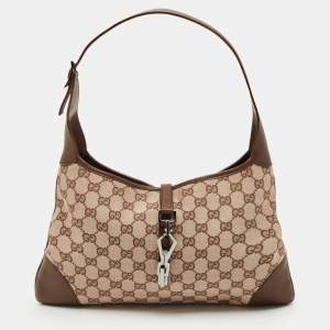 مملوكة مسبقًا Gucci Brown GG Fabric and Leather Jackie Hobo