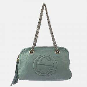 Pre Owned Gucci Soho Light Blue Leather Shoulder Bag