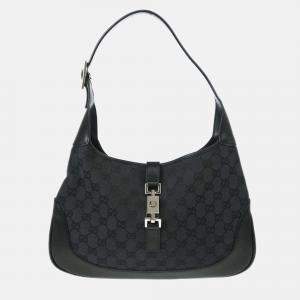 Pre Owned Gucci Jackie GG Black Canvas Hobo Bag