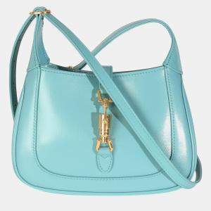 Pre Owned Gucci Dusty Azure Boarded Dyana Lux Calfskin Mini Jackie 1961 Hobo