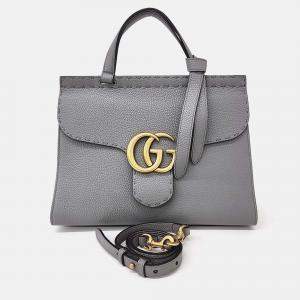 Pre Owned Gucci GG Marmont Grey Leather Shoulder Bag