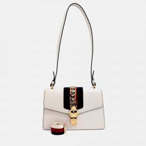 Pre Owned Gucci Sylvie White Leather Bag