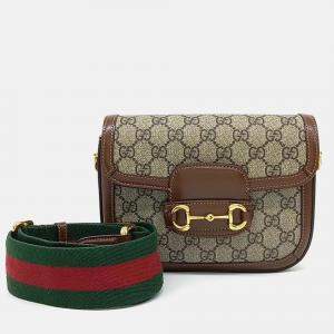 Pre Owned Gucci Beige Brown PVC Horsebit 1955 Mini Bag