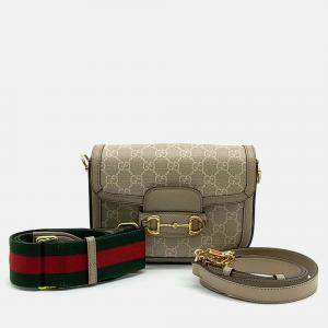 Pre Owned Gucci Beige Canvas and Leather Horsebit 1955 Mini Bag