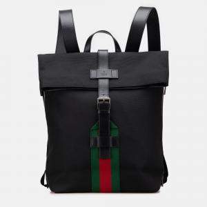 Pre Owned Gucci Black Canvas Techno Web Fold Over Backpack