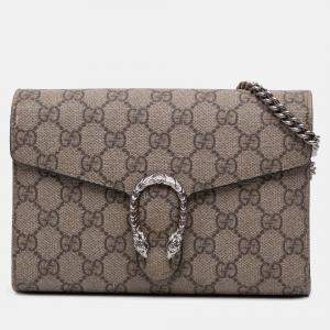 Pre Owned Gucci Brown GG Supreme Dionysus Chain Wallet