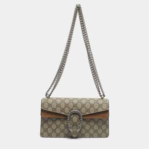 Pre Owned Gucci Beige GG Supreme Canvas and Suede Mini Dionysus Shoulder Bag