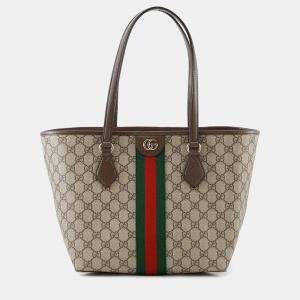 Pre Owned Gucci Double G Medium Beige Brown PVC Leather Tote Bag