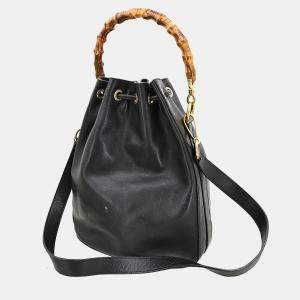 Pre Owned Gucci Black GG Bamboo Shoulder Bag