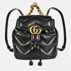 Pre Owned Gucci Gg Marmont Quilted Mini Backpack Leather Black