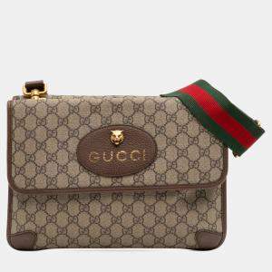 Pre Owned Gucci Brown Medium GG Supreme Web Neo Vintage Double Flap Messenger Bag